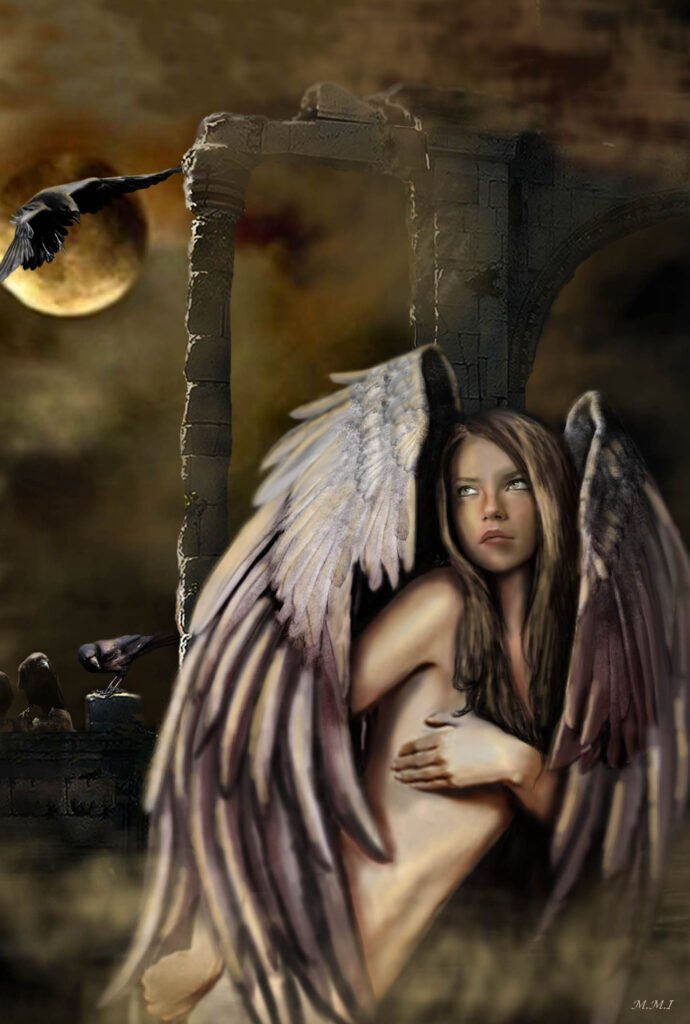 Arte digital 48 rodeada de cuervos46x31