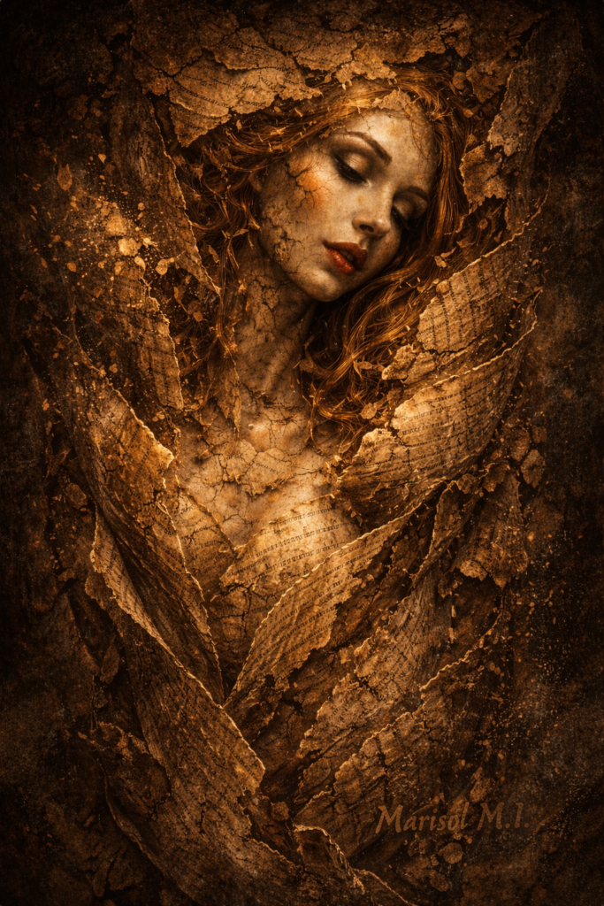 1. Skin of Parchment series — artwork by Marisol M.I
2. Female figure from the Skin of Parchment series — Marisol M.I
3. Contemporary symbolic artwork